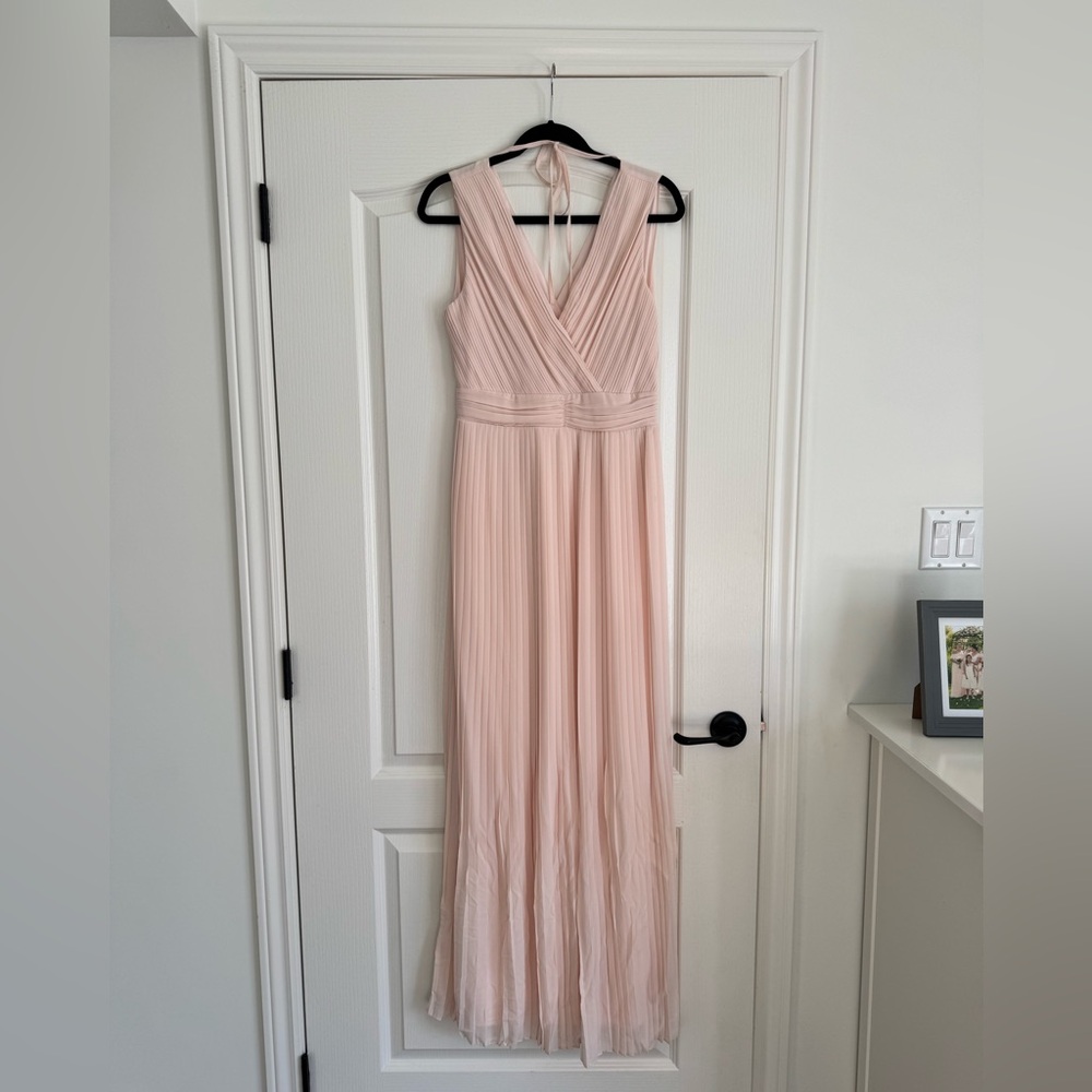 TFNC Pale Pink Maxi Dress with V-Neck and Pleated Skirt